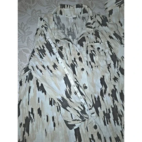 Style & Co Abstract 100% Linen Button Tunic size 10 Belt Missing Summer Vacation - Picture 7 of 8